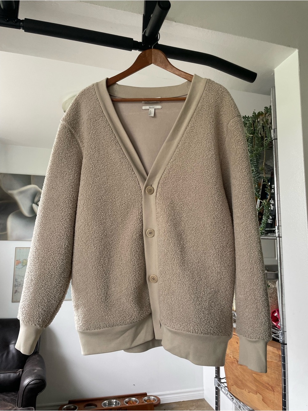 COS Women's Taupe Sherpa Button-Front Cardigan